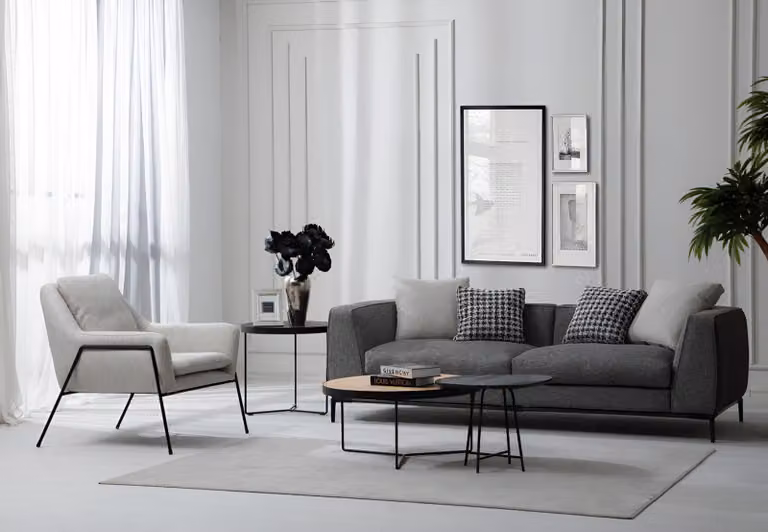 Graue Sofagarnitur Stilvoller 3-Sitzer Textilsessel Edle Sitzmöbel 3tlg