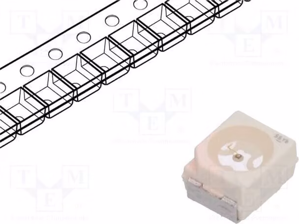 5 LED, dimensioni 3,4x3x2,1 mm, luminosità 4,5÷9 mcd, tecnologia 3528, PLCC2, montaggio superficiale (SMD), angolo di visione 15÷30 mlm, 120°, temperatura di colore 6700K, modello T67K-J1K2-1, tipo LED-D
