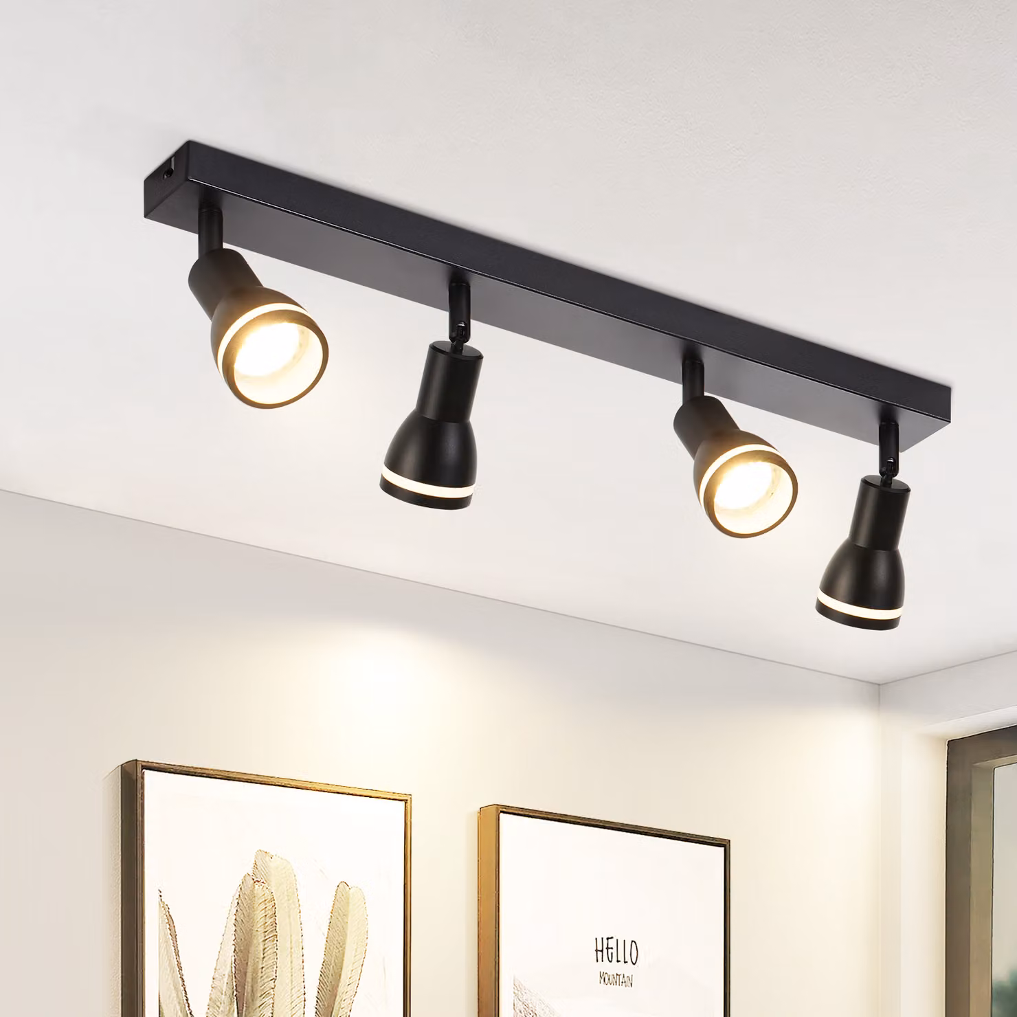 ZMH Plafoniera a LED 4 fiamme nere plafoniera spot GU10 lampada da parete orientabile per interni in metallo per corridoio soggiorno cucina camera da letto, senza lampadina