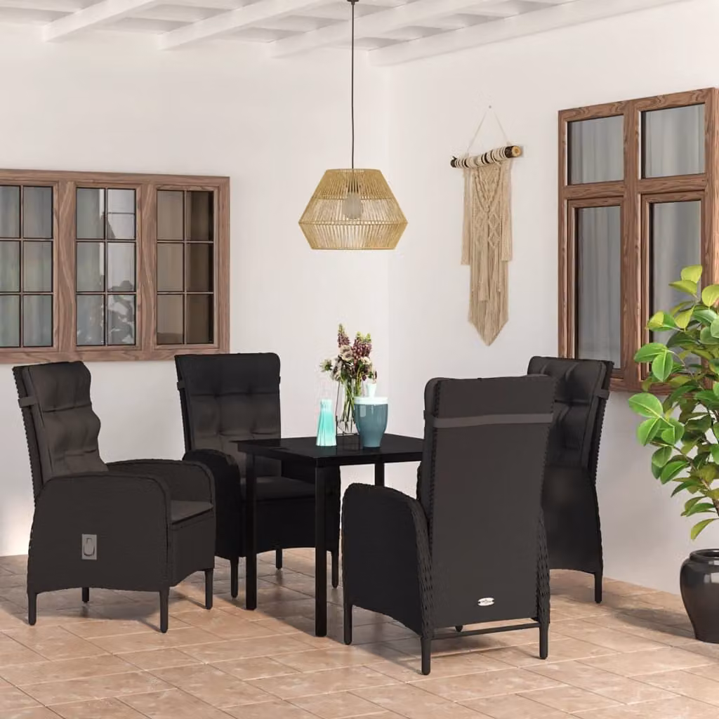 Maison Exclusive - Set da pranzo da giardino a 5 pezzi con cuscini, nero