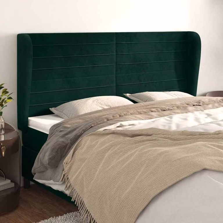 Testiera ad orecchio vidaXL in velluto verde scuro L: 203 cm, P: 23 cm, H: 118/128 cm