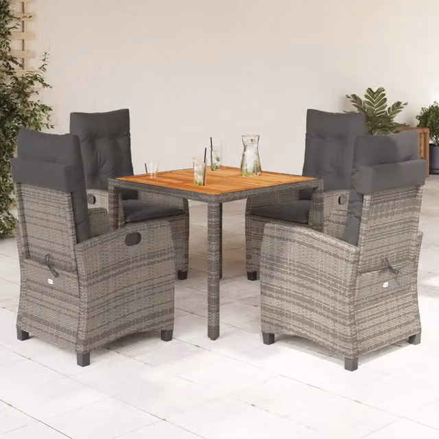 Set da Pranzo da Giardino 5 pz con Cuscini in Polyrattan Grigio 3212672