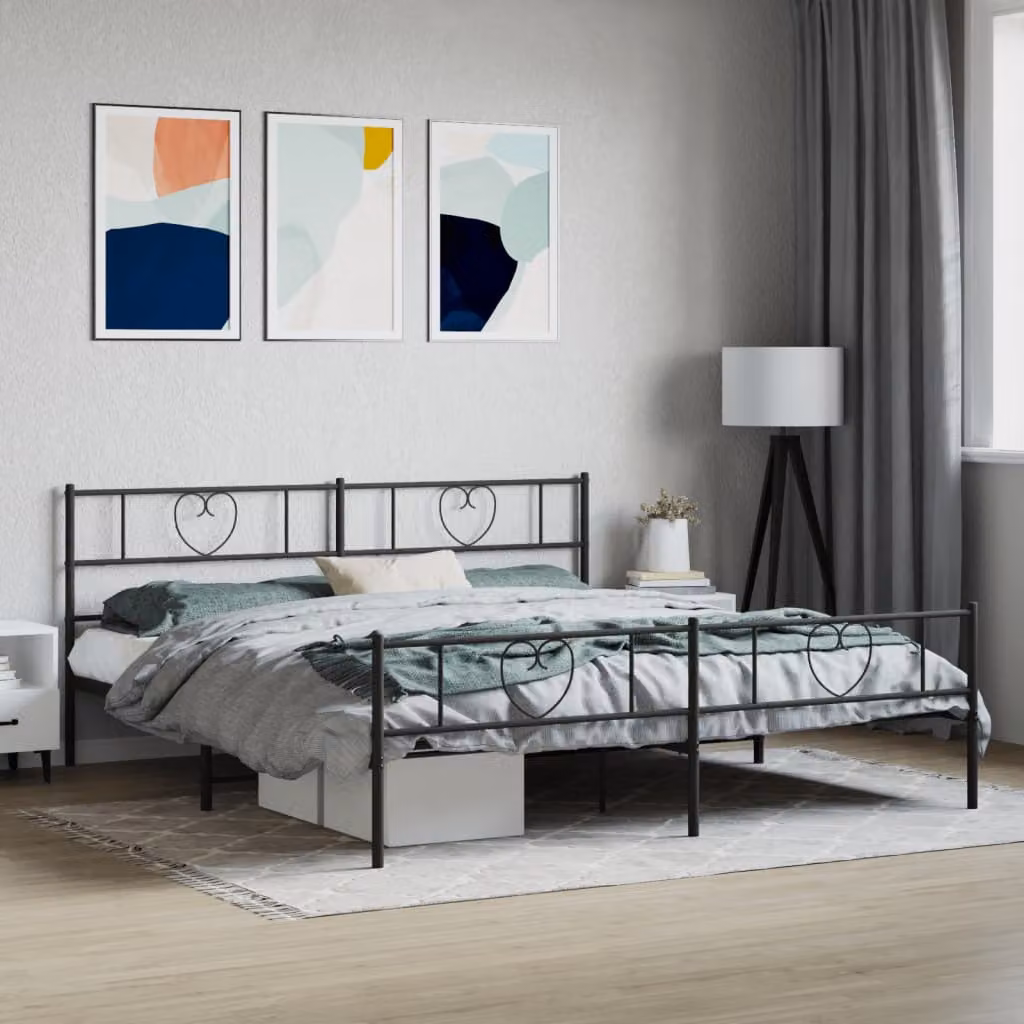 vidaXL Giroletto in metallo nero con testiera e pediera L/P/H: 200 x 200 x 90 cm