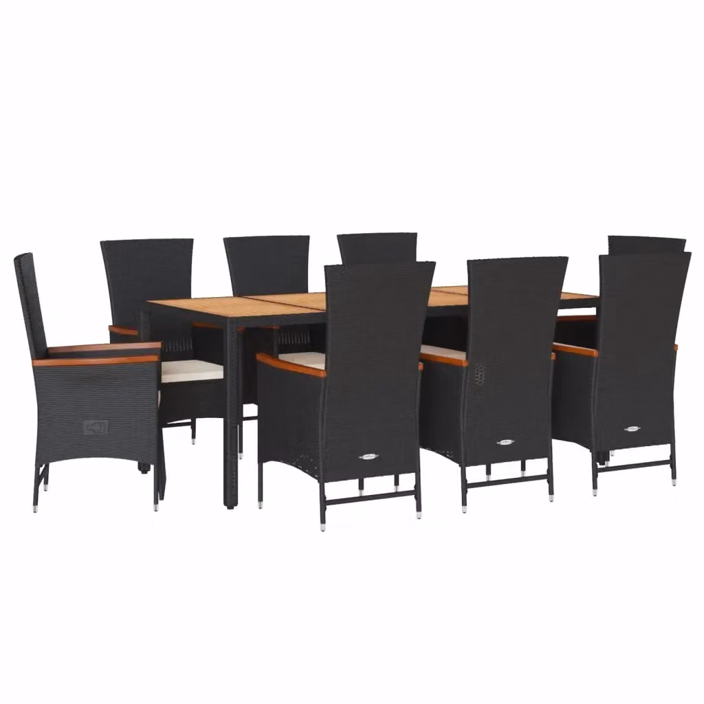 Set da pranzo da giardino vidaXL in legno di acacia e rattan nero con 9 pezzi – 2