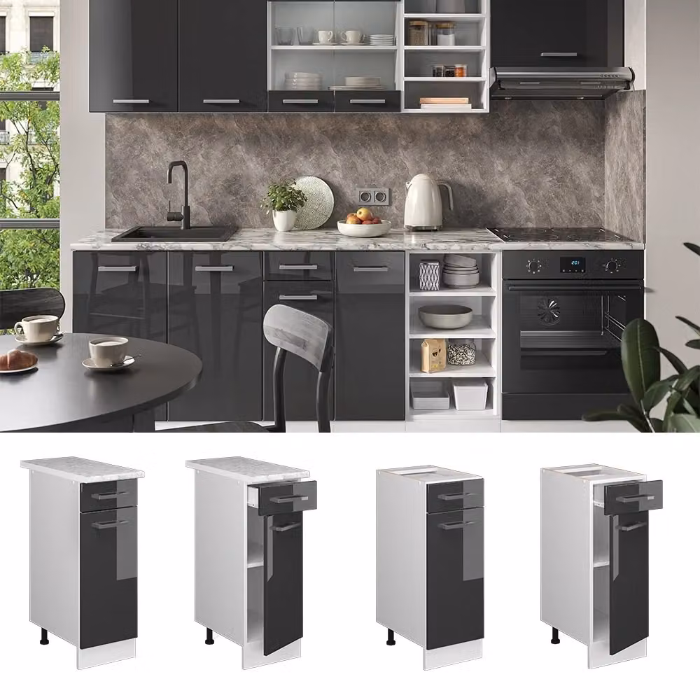 Mobiletto base per cucina R-Line Vicco Antracite lucido e Bianco, L: 30 cm – 2