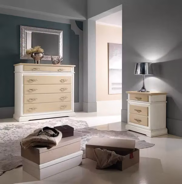 Comò Mobili 2G con 5 cassetti laccato bicolore bianco e avorio L: 127 cm, P: 52 cm, H: 117 cm – 2