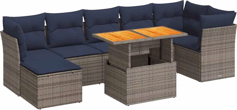 Set Divano da Giardino 8 pz con Cuscini Grigio in Polyrattan