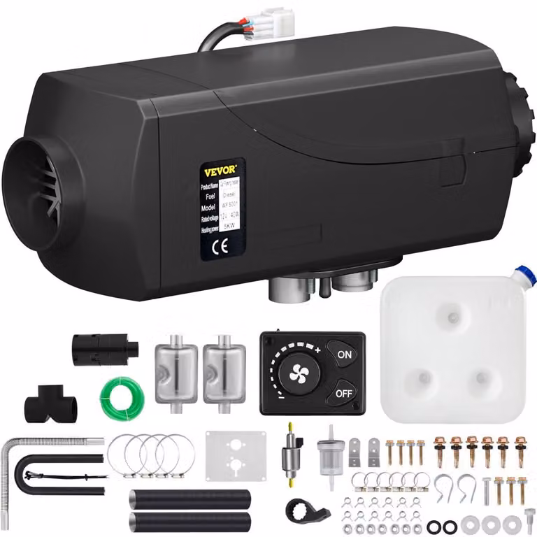 12V 5KW riscaldatore aria diesel Riscaldatore di parcheggio Riscaldatore aria diesel Riscaldatore elettrico con 2 silenziatori per camper e autobus