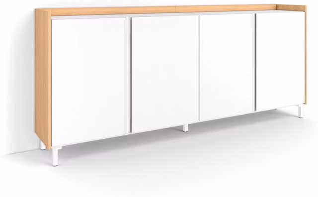 Credenza, Mobile, Cucina, 207x91x35 cm, 4 Porte, Design industriale, Bianco e Rovere soft