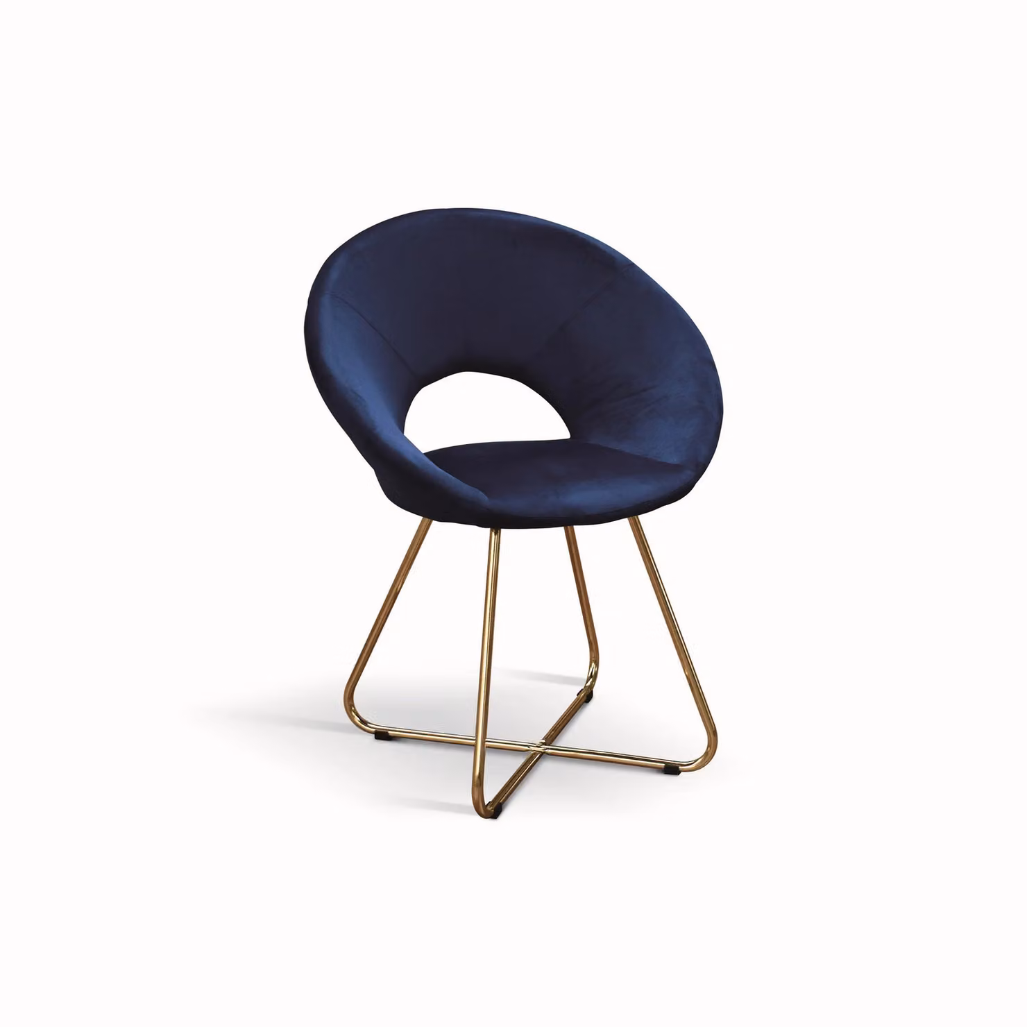 Set di poltroncine ZANTE in tessuto effetto velluto blu e base in metallo color oro
