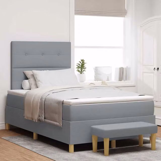 Letto a molle con testiera vidaXL in tessuto grigio L: 120 cm, P: 200 cm, H: 128 cm – 1