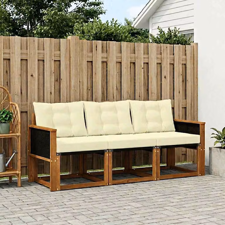 Set di divani da esterno vidaXL in legno di acacia con cuscini, colore beige e marrone
