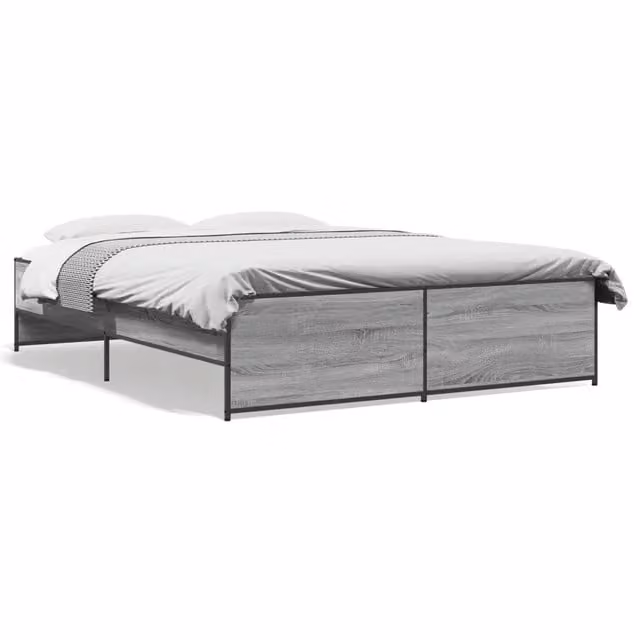 Letto matrimoniale | Letto per adulti | Giroletto Grigio Sonoma 150x200 cm in Legno Multistrato Metallo