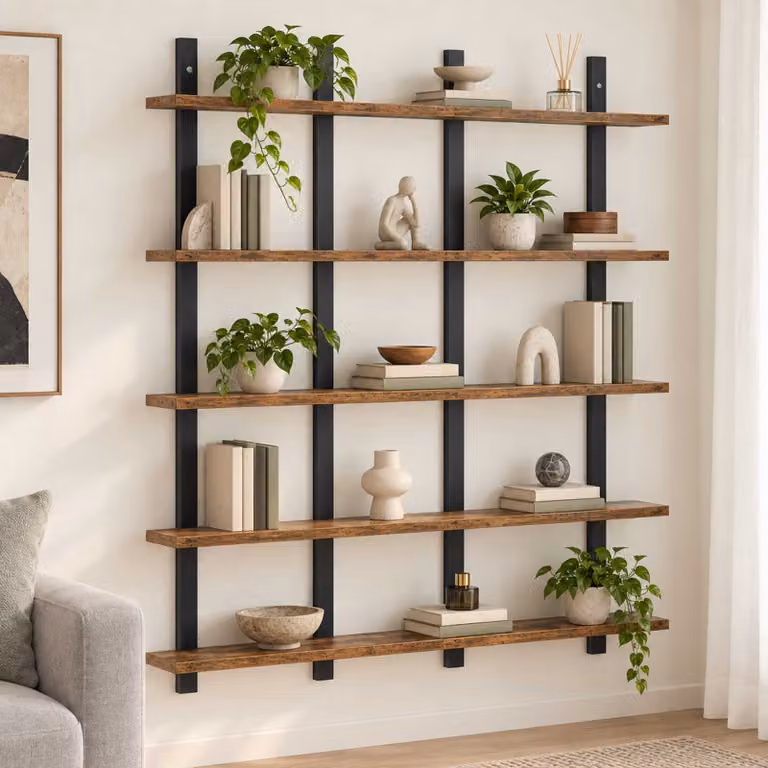 Scaffale da parete vidaXL in legno color marrone stile moderno L: 102 cm, P: 13.5 cm, H: 102 cm