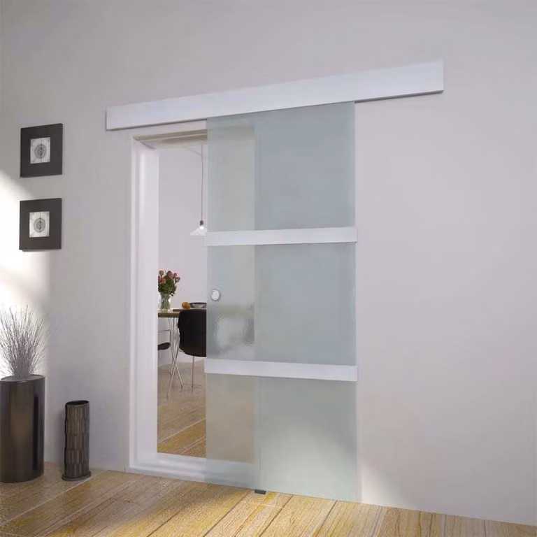 The Living Store Porta scorrevole in vetro e alluminio 178 cm argento