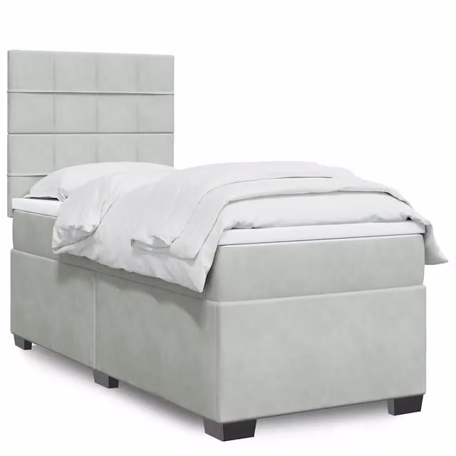Letto Ibrido con Materasso e Rivestimento in Velluto Grigio e Bianco vidaXL L/P: 90 x 190 cm