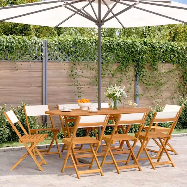 Sedie Pieghevoli 8pz Bianco Crema Tessuto e Legno 3214612