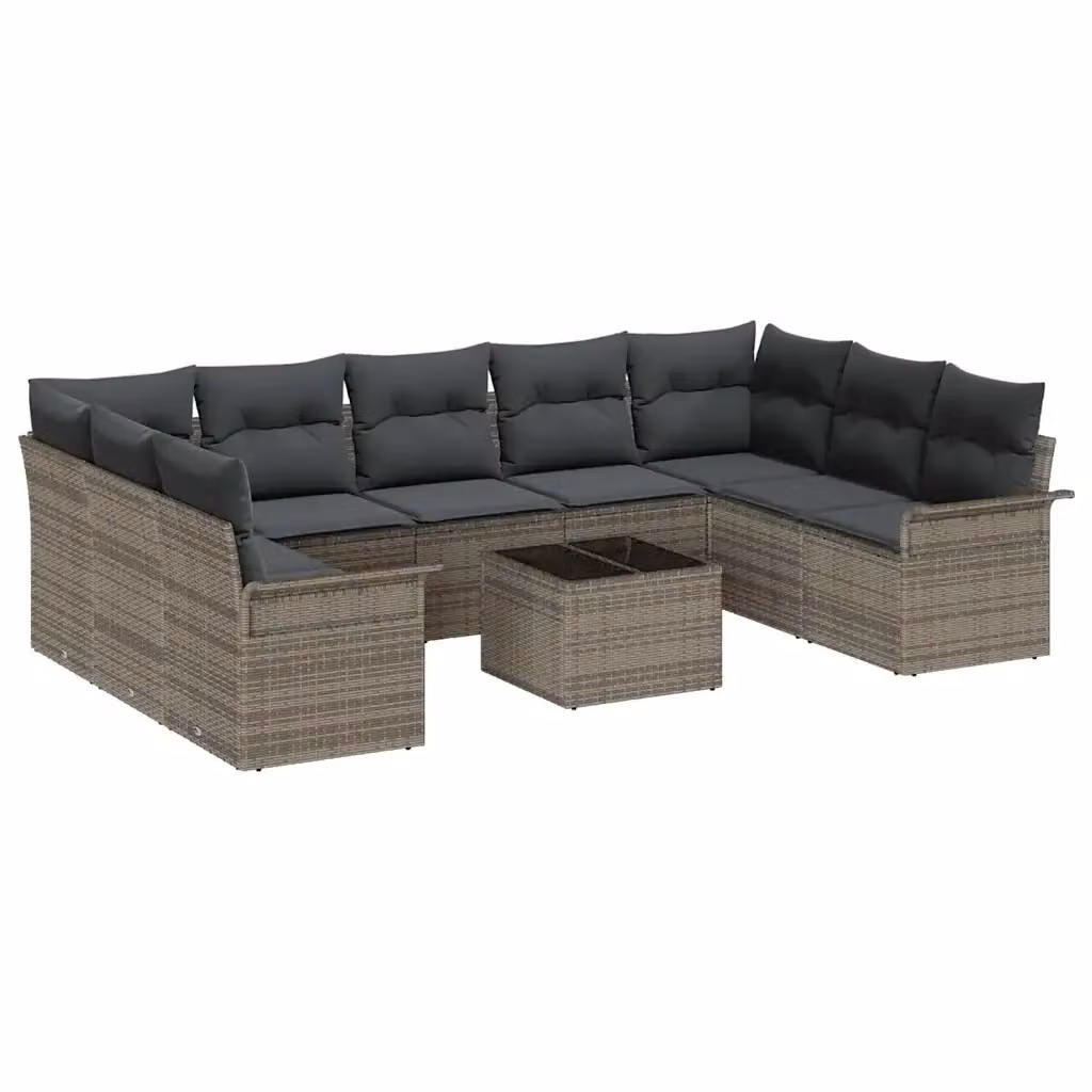 Set Divano da Giardino vidaXL 10 Pezzi in Polyrattan Nero con Cuscini e Contenitore per Archiviazione – 2