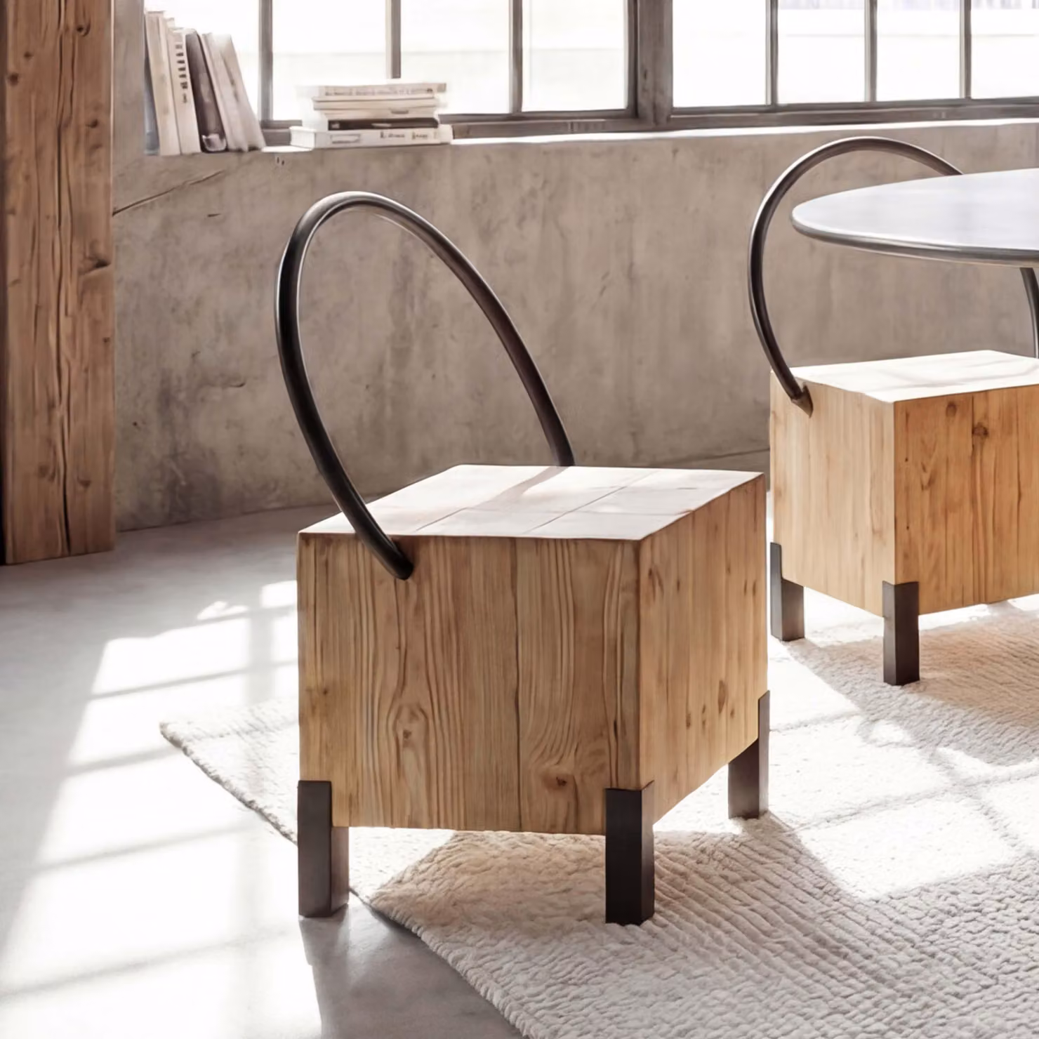 Sedia da sala da pranzo MCW-L76, sedia per visitatori, sgabello, metallo industriale, legno massello, MVG, naturale
