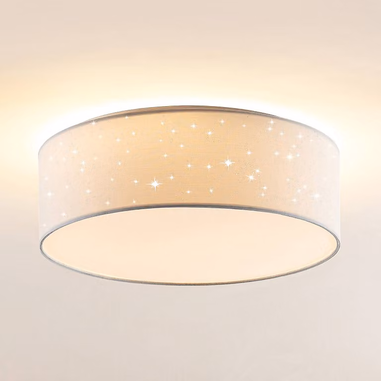 Plafoniera a LED Ellamina Lindby, Bianco / Opale, Soggiorno / Sala da pranzo, Tessuto / Stoffa / Seta, Moderno, Plafoniera LED