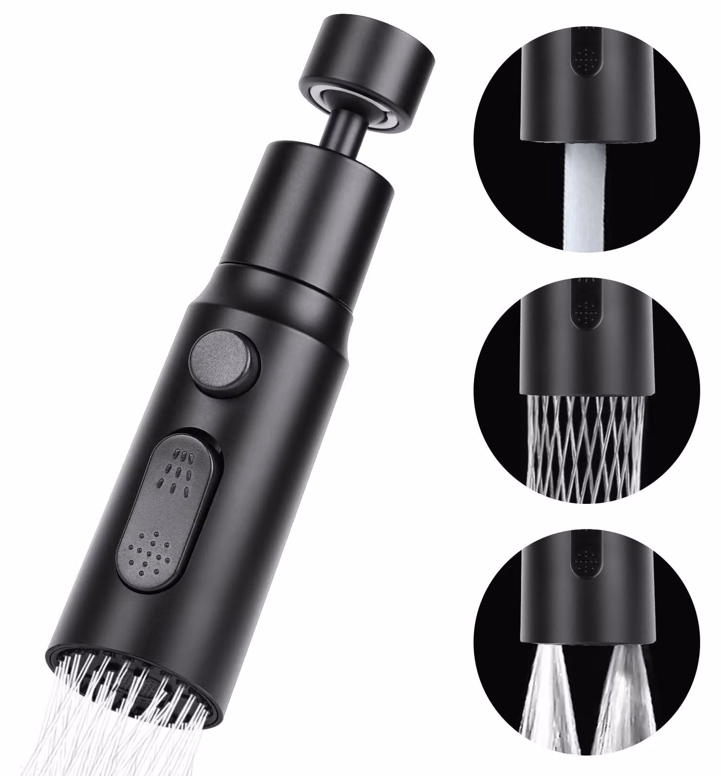 Rubinetto con aeratore, 3 livelli di flusso dell'acqua, girevole a 360°, completo di adattatori