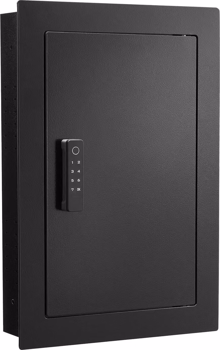 Cassaforte da parete, cassaforte da parete nascosta a 3 livelli con impronta digitale, password, chiave e manopola girevole, scatola da incasso in acciaio laminato a freddo Q235 con ripiani regolabili e portachiavi per denaro, gioielli, passaporto, docume