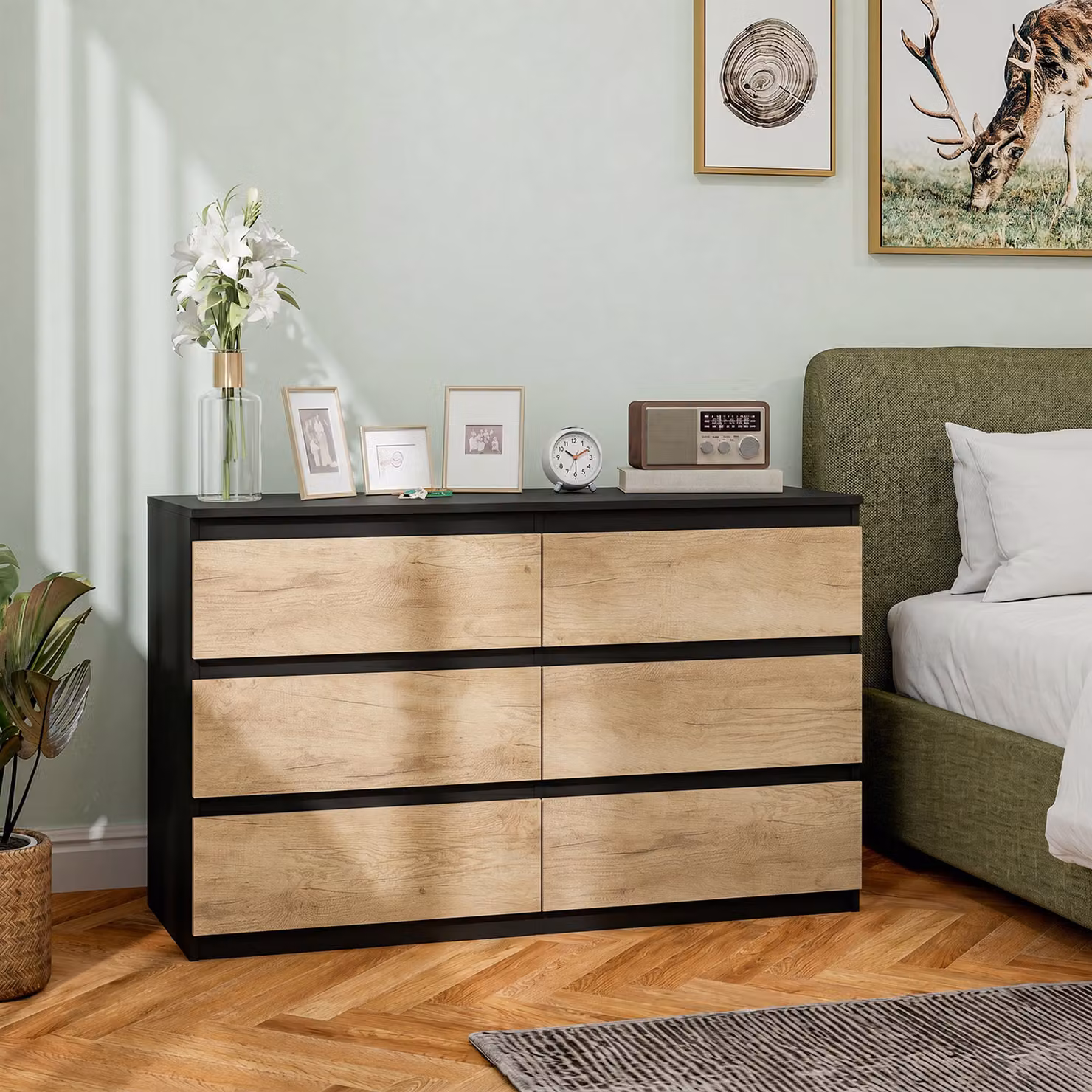 Cassettiera HOMCOM per camera da letto con 6 cassetti in legno e piedini antiscivolo, design moderno disponibile in nero o marrone – 2