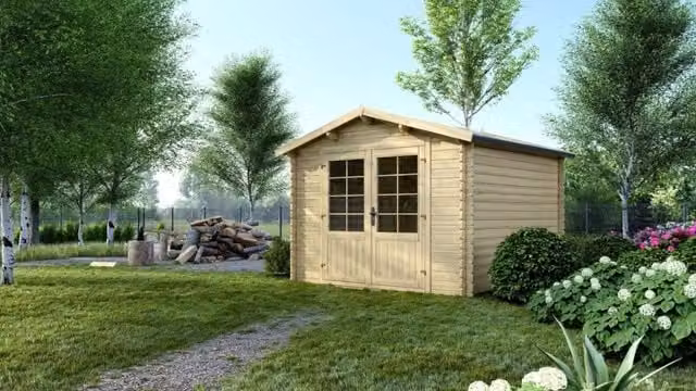 Casetta da giardino in legno ALTANKA modello DOM530 colore marrone con tetto a capanna e spessore pareti 28 mm L/P: 3 x 3 m, H: 235 cm – 1