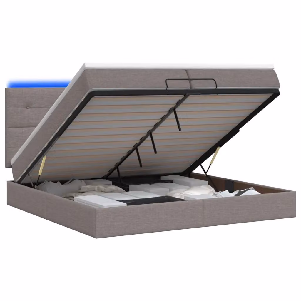 Letto Ottomano con Materasso Ibrido e Illuminazione LED vidaXL, Colore Grigio e Beige, L/P/H: 200 x 203 x 88 cm – 2