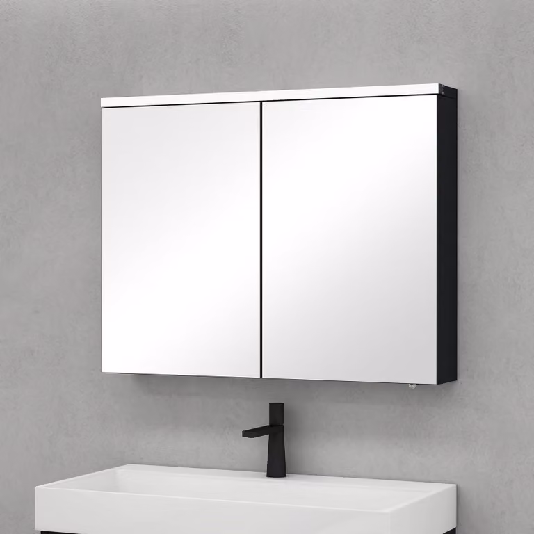 doporro Armadietto a Specchio 90x70cm, Specchio da Parete con 2 Ante in Legno Antracite opaco Spiegelschrank 03