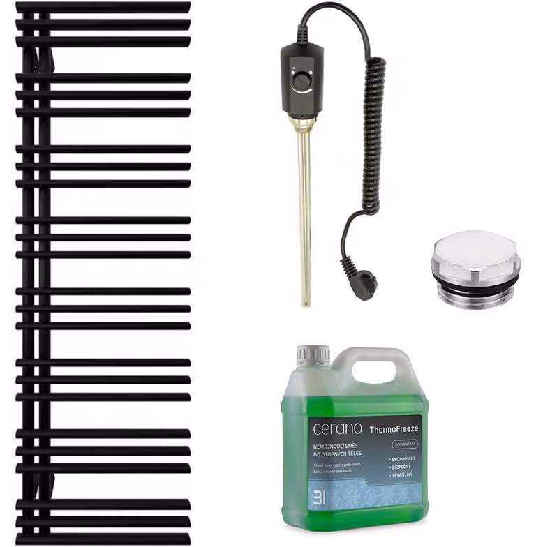 CERANO - Set di radiatori elettrici da bagno Burke - L/P - 600 W - nero opaco - 1600 x 500 mm