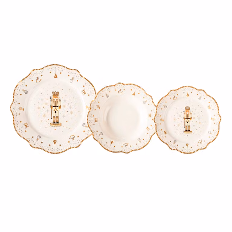 Servizio di piatti natalizio Winter Royal Vestiamo Casa in New Bone China bianco e oro, 18 pezzi