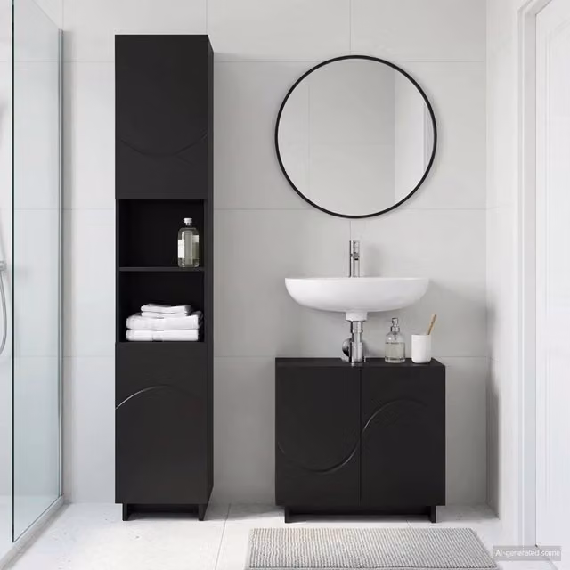 Set mobili da bagno 2 pz Nero Legno ingegnerizzato 3433083
