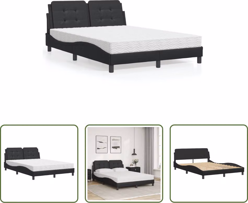 The Living Store Letto con materasso nero 140x200 cm in ecopelle