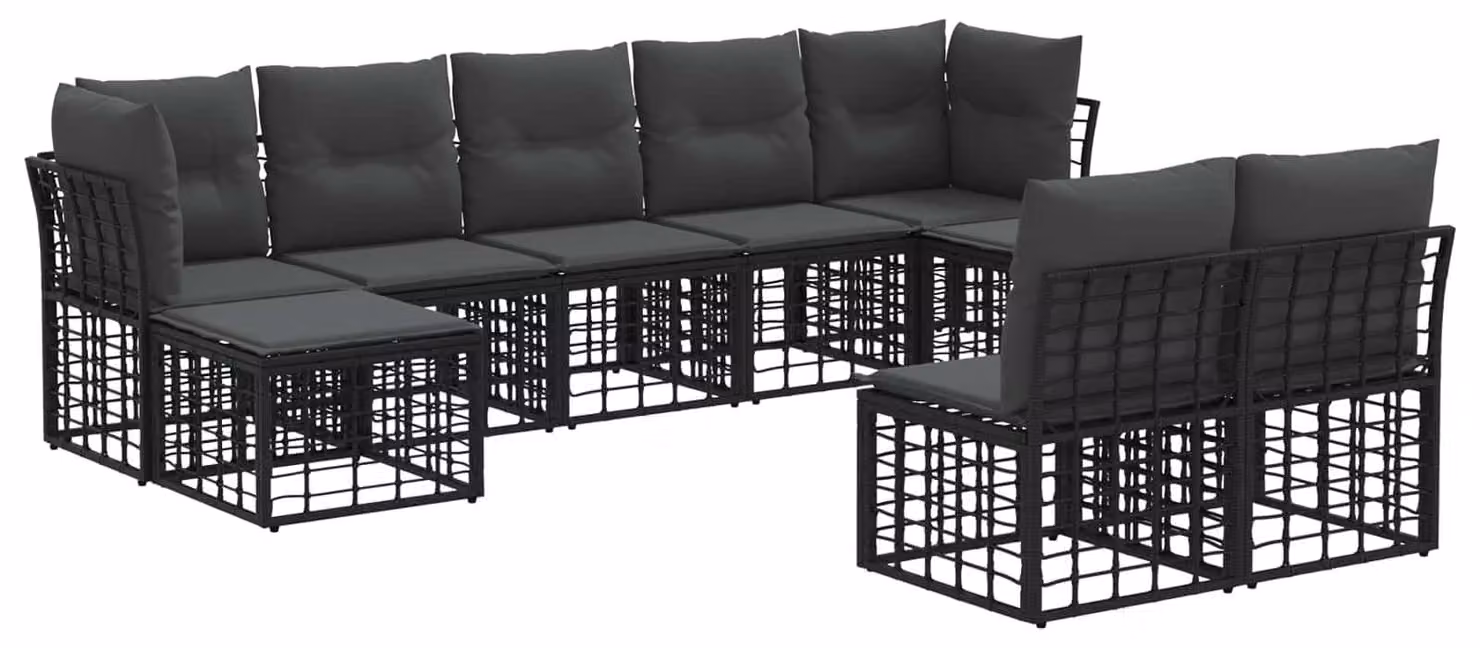 Set di divani da esterno Nero e Grigio scuro Poliestere