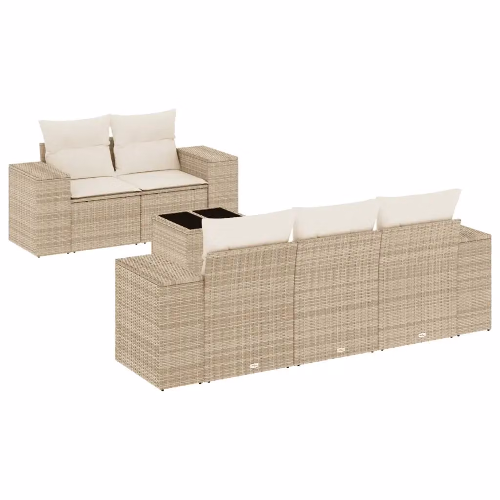 Set da giardino moderno vidaXL in polyrattan composto da 6 pezzi con cuscini beige e tavolino da esterno – 2