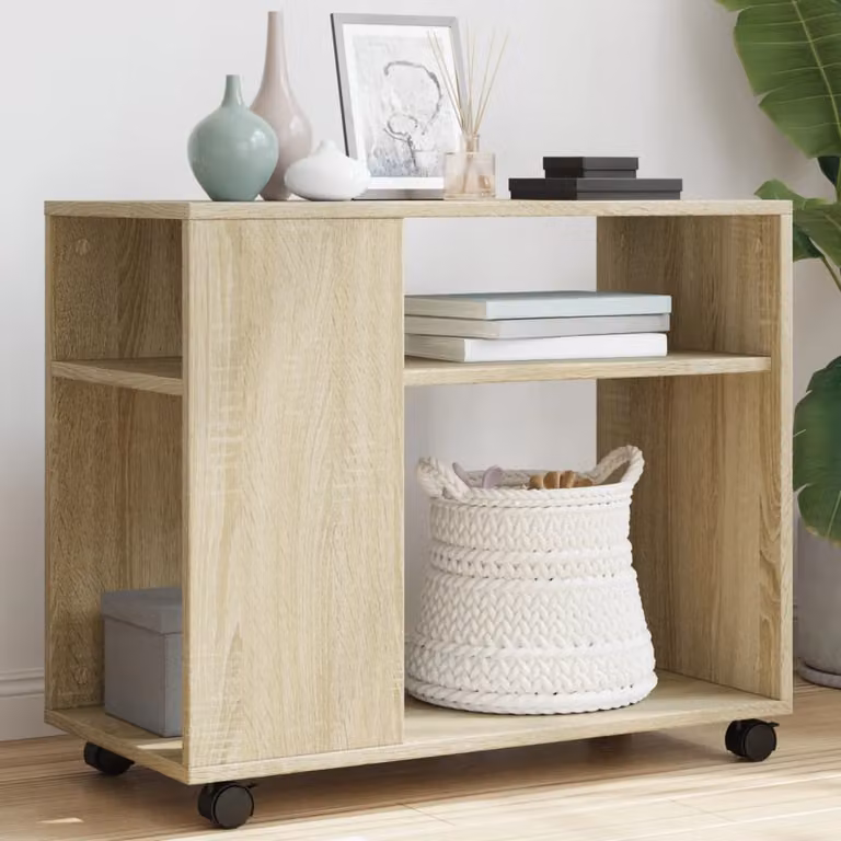 Tavolino con ruote vidaXL in rovere sonoma, L: 70 cm, P: 35 cm, H: 60 cm