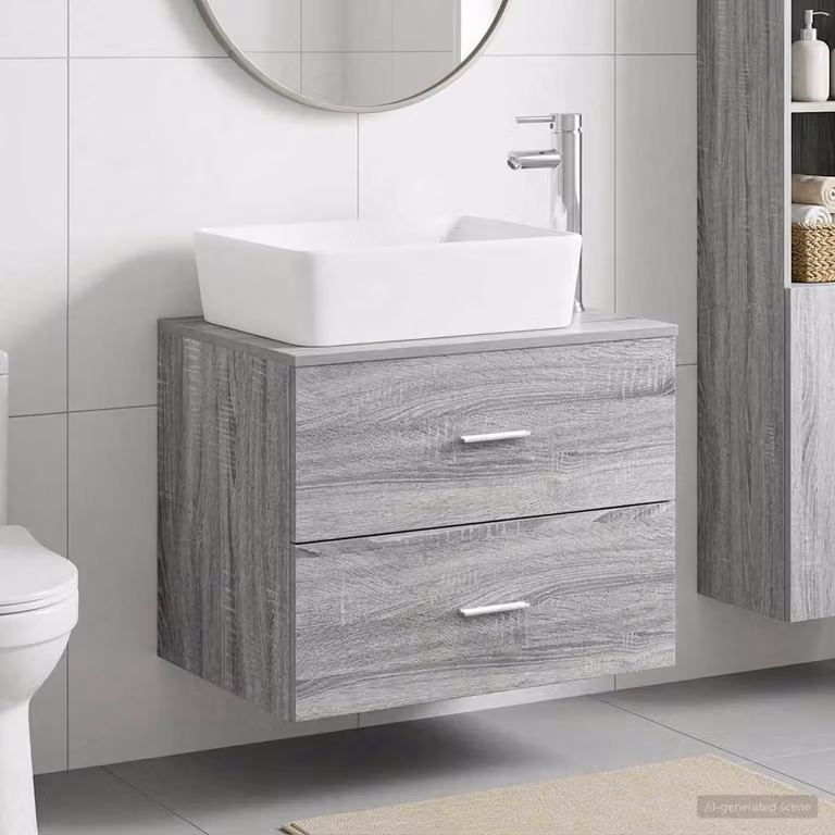 Set di mobili per il bagno moderno vidaXL in legno ingegnerizzato grigio opaco con vanità a parete e cassetti interni L: 62,5 cm, P: 44,5 cm, H: 50,0 cm