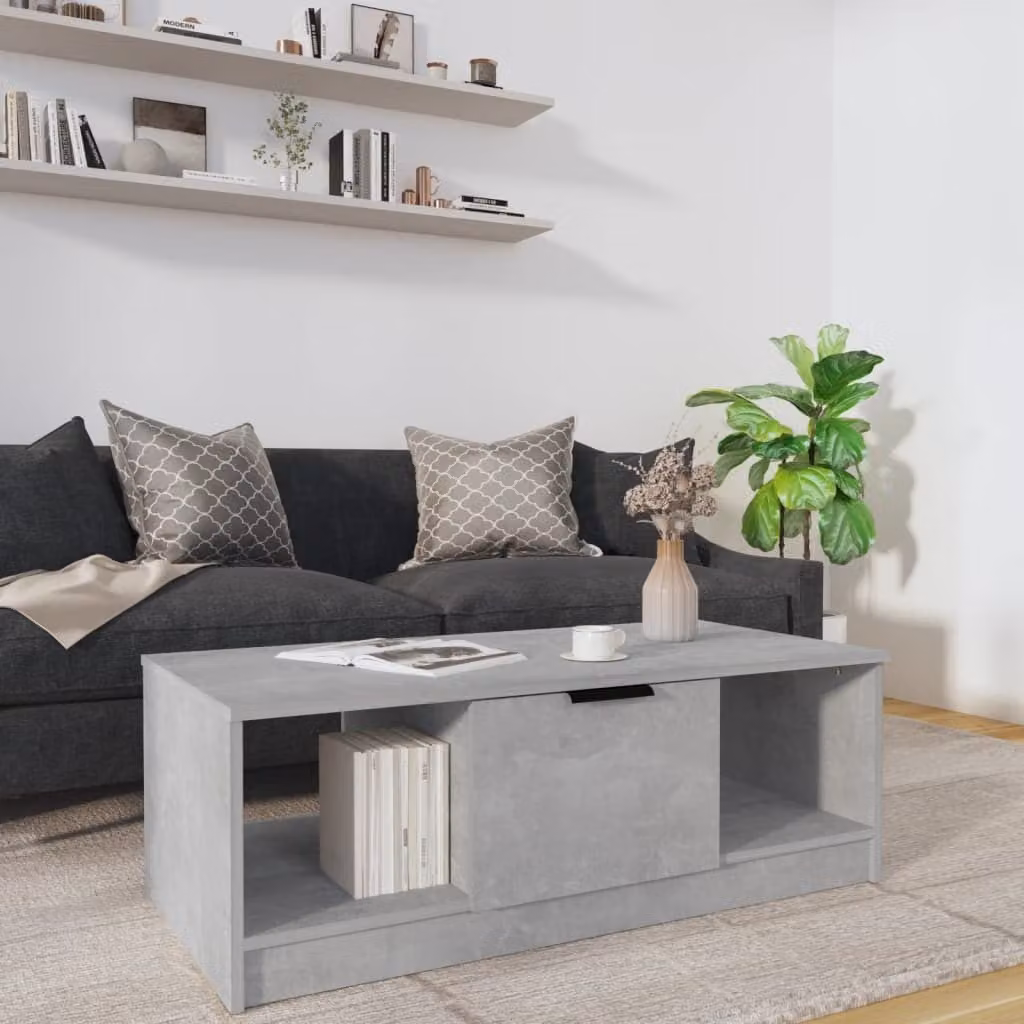 The Living Store tavolino in cemento grigio 102x50x36 cm materiale a base di legno