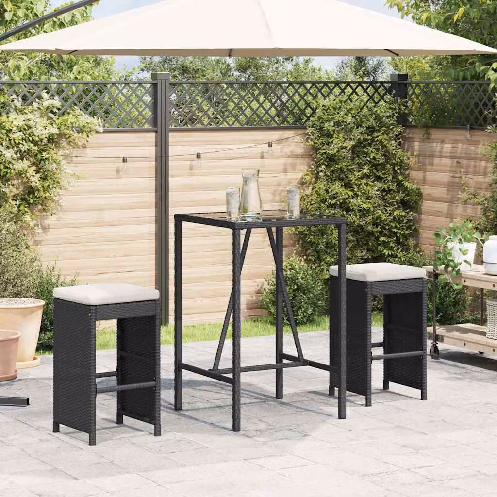 Set di 2 sgabelli da bar vidaXL in polyrattan nero con cuscini per giardino e moderno design