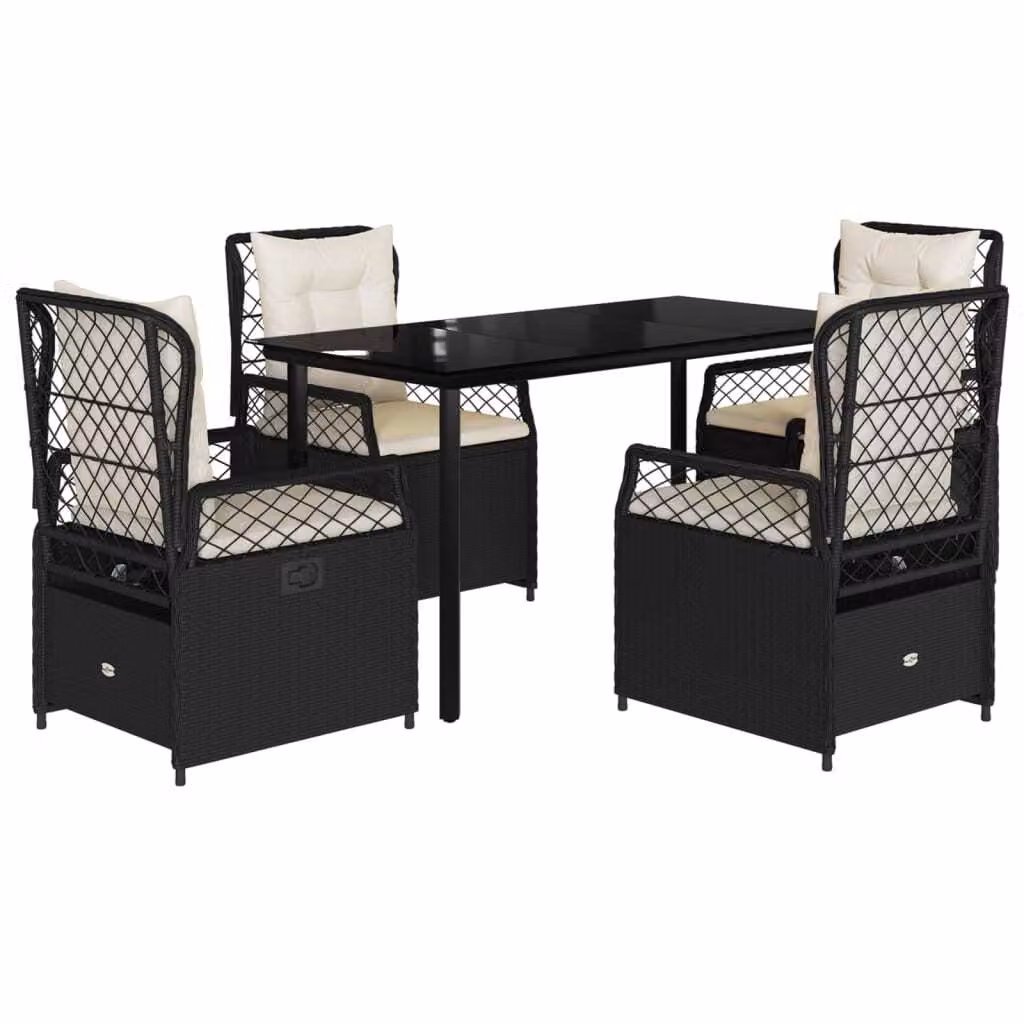 Set da Pranzo da Giardino 5 pz Nero con Cuscini in Polyrattan