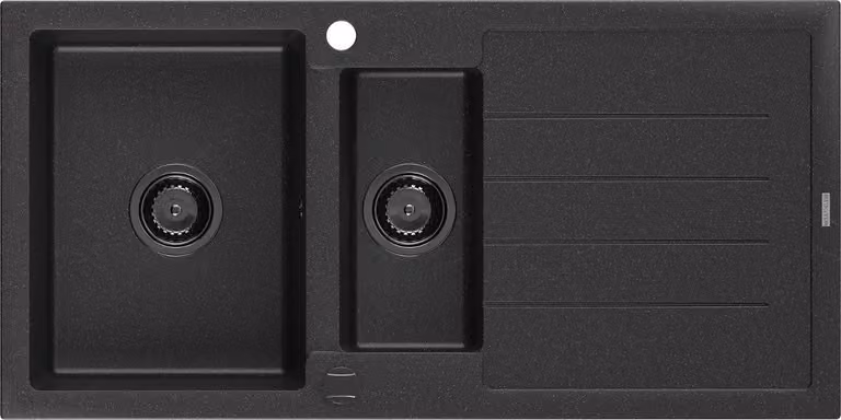 Mexen Andres lavello in granito 1,5 vasche con gocciolatoio 1000 x 500 mm nero/metallo argento sifone nero - 6515101510-73-B