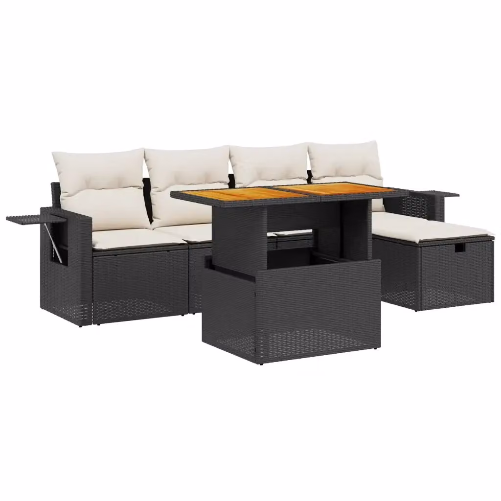 vidaXL Set Divano da Giardino 6 pz in Polyrattan con Cuscini e Tavolino da Esterno Nero e Bianco – 2