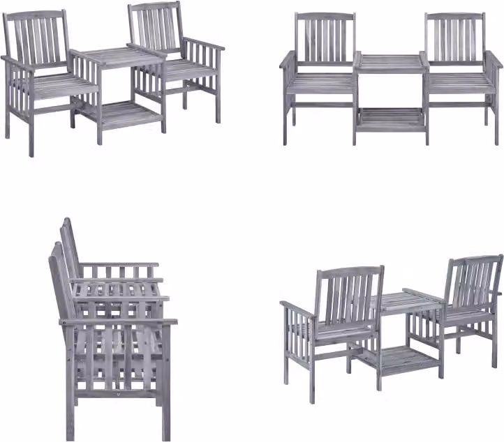 vidaXL Sedie da giardino con tavolo da tè 159x61x92 cm in legno massiccio di acacia - Set da bistrot - Set da bistrot - Sedie con tavolo da tè - Sedie con tavoli da tè