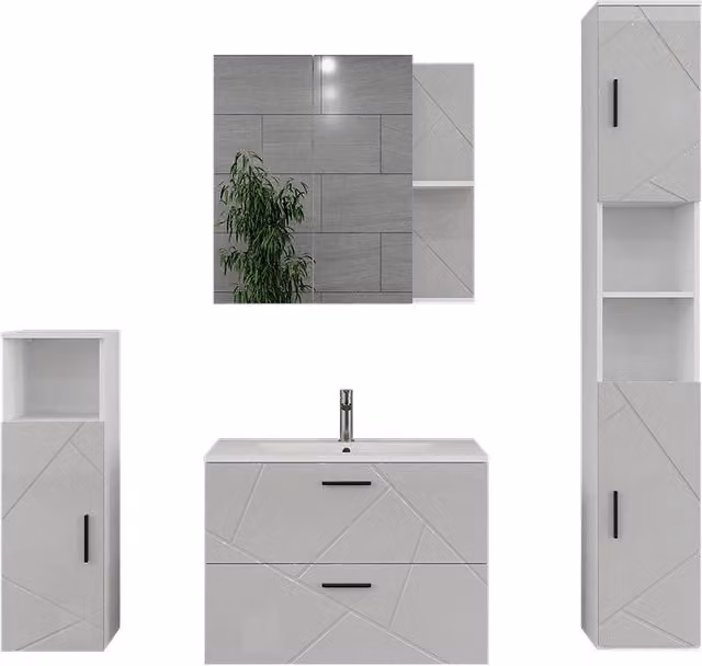 Set di mobili da bagno Irma Bianco/Bianco lucido 5 pezzi Vicco