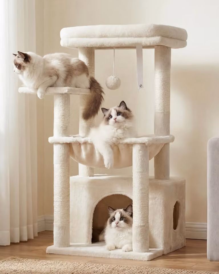 Albero per gatti con cesta e area notte nascosta - Beige