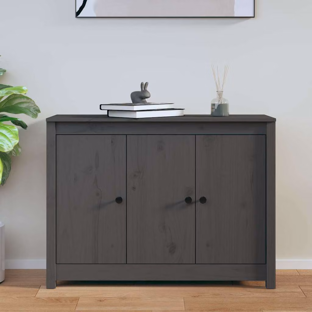 Credenza vidaXL in legno massello di pino grigia con ante a battente L/P/H: 100 x 35 x 74 cm