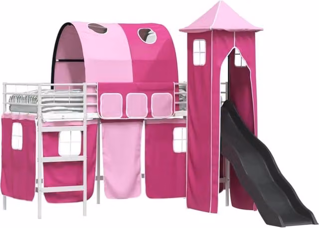 Struttura del letto loft per Bambini | Letto Infantile | Lettino Bianco e Rosa 75 x 190 cm