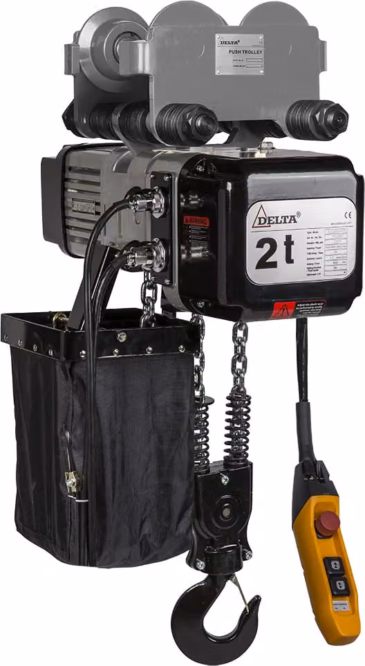DELTA Paranco elettrico a catena DTY con carrello manuale - 400 V - Portata 2,0 t - Altezza di sollevamento 3 m - 1 velocità - 2 fili