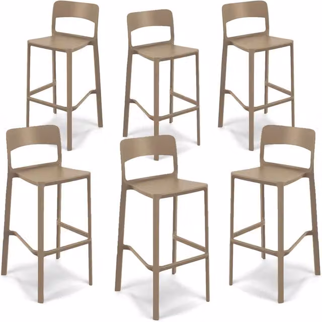 Set 6 sgabelli in polipropilene STIL altezza seduta 65cm, impilabile, idrorepellente, resistente ai raggi UV, design moderno e innovativo, ideale per la cucina, la veranda o giardino colore Tortora